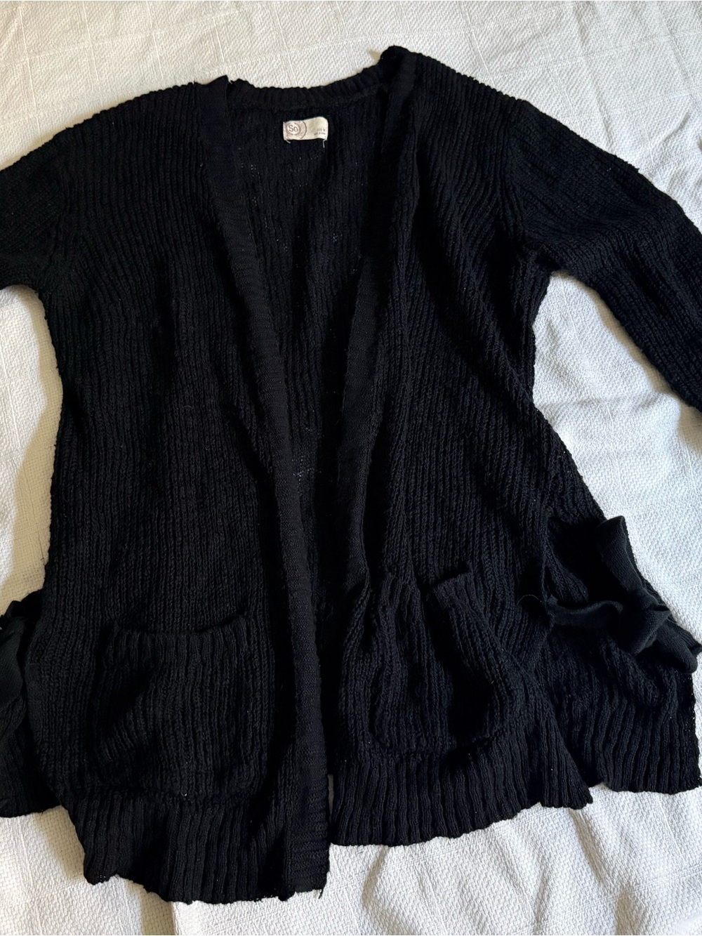 SO Black Open-Front Knit Cardigan with Pockets